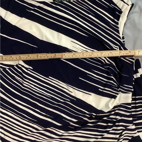 Lauren Ralph Lauren Navy Blue & White Ruched Dress Women’s Size 8 - Picture 6 of 7